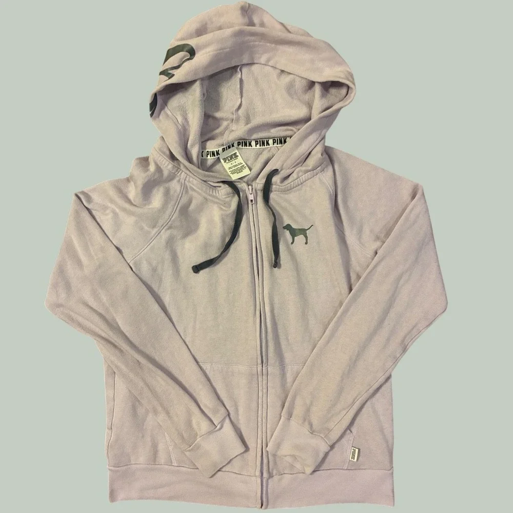 Victorias Secret PINK Full Zip Hoodie Lavender Purple Dog Logo Y2K Small